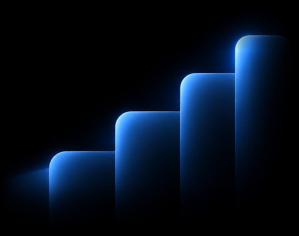 Quattro istogrammi blu luminosi a gradini